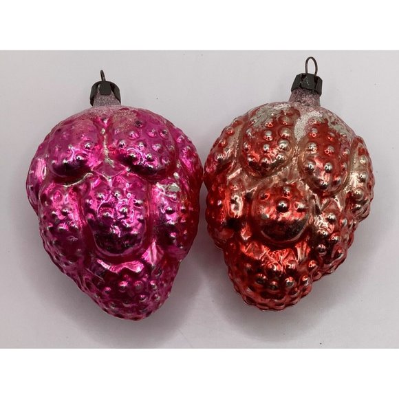 Vintage Polish Poland Fruit Berries Ornaments set 2, one Pink one Red SEE READ - Picture 1 of 10